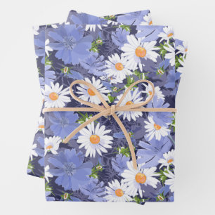 Elegante Gänseblümchen Immergrün-Blumen Geschenkpapier Set