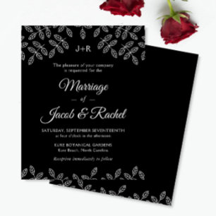 Elegante Garden Blätter Black Wedding Einladung