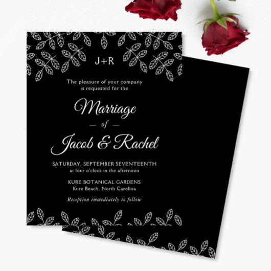Elegante Garden Blätter Black Wedding Einladung