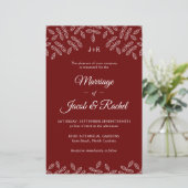 Elegante Garden Blätter Dark Red Wedding Einladung (Stehend Vorderseite)