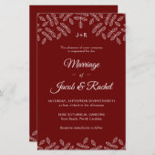 Elegante Garden Blätter Dark Red Wedding Einladung (Vorne/Hinten)