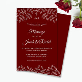 Elegante Garden Blätter Dark Red Wedding Einladung