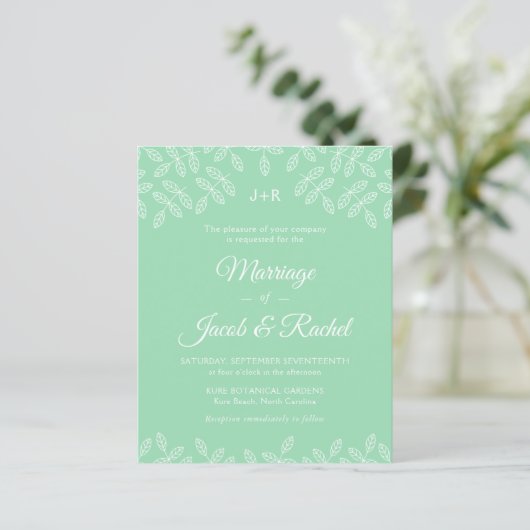 Elegante Garden Blätter Mint GreenWedding Einladun (Stehend Vorderseite)