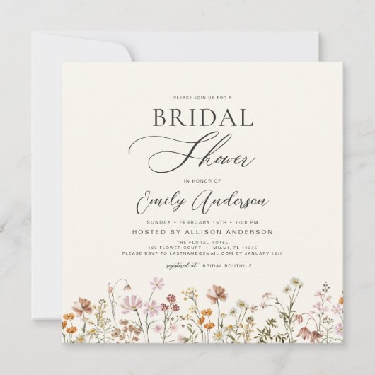 Elegante Garden Blume Brautparty Einladung (Vorderseite)