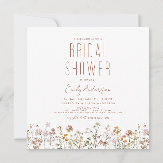 Elegante Garden Blume Brautparty Einladung (Vorderseite)