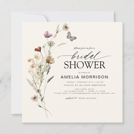 Elegante Garden Blume Brautparty Locarno Einladung (Vorderseite)