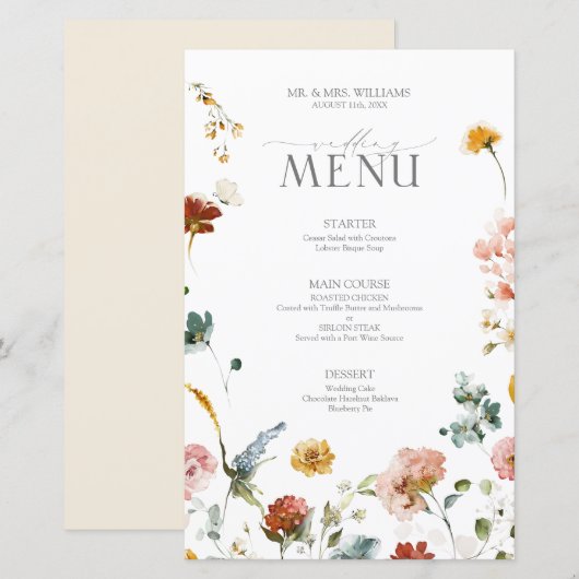 Elegante Garden Blume Hochzeitsmenü (Vorne/Hinten)