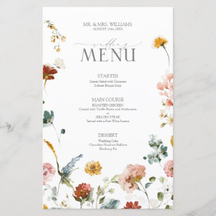 Elegante Garden Blume Hochzeitsmenü