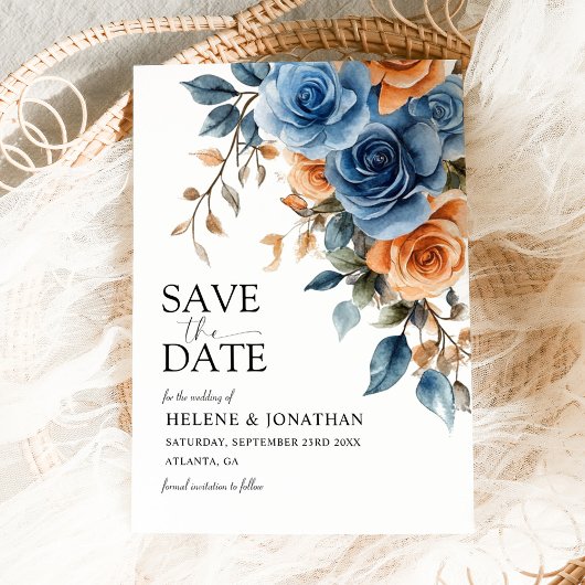 Elegante Garden Blume Navy Blue Rust Hochzeit Save The Date
