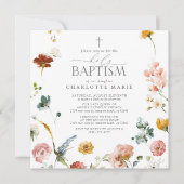 Elegante Garden Blume Wasserfarben Taufe Einladung (Vorderseite)