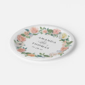 Elegante Garden Rose Blumenkraut Hochzeit Pappteller (Schrägansicht)