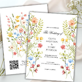Elegante Garden Wildblume Floral QR Code Wedding Einladung