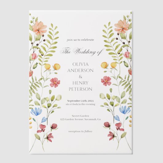 Elegante Garden Wildblumen Hochzeit der Blumen Pergament Einladungen (Vorderseite)