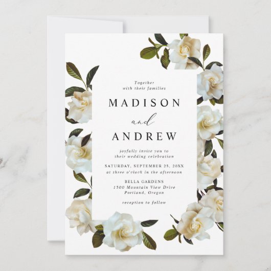 Elegante Gardenia Floral Wedding Einladung (Vorderseite)