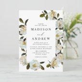 Elegante Gardenia Floral Wedding Einladung (Stehend Vorderseite)