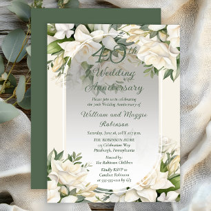 Elegante Gardenien-Blumen zum 40. Hochzeitstag Einladung