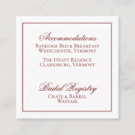 Elegante Garnet Red and White Wedding Details Card Begleitkarte