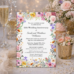 Elegante Gartenblumen 55. Hochzeitstag Einladung