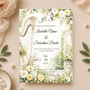 Elegante Gartenharfe Romantik-Hochzeit Einladung