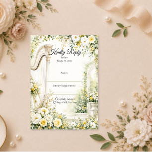 Elegante Gartenharfe Romantik-Hochzeit RSVP Karte