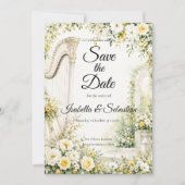 Elegante Gartenharfe Romantik-Hochzeit Save The Date (Vorderseite)