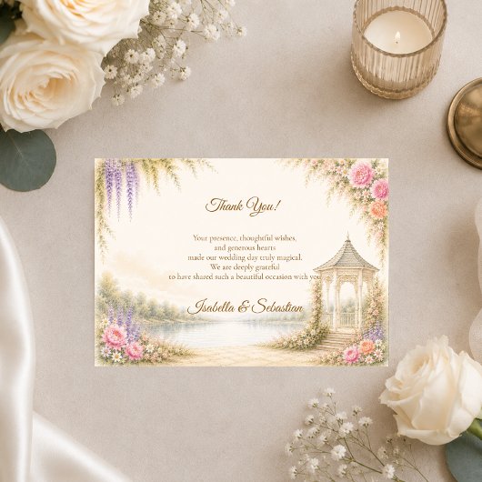 Elegante Gartenhochzeit Dankeskarte