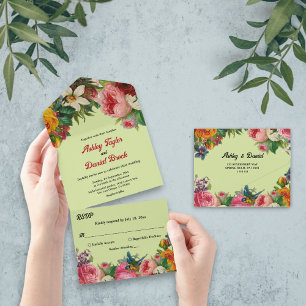 Elegante Gartennuptime-Hochzeit mit floralen Eleme All In One Einladung