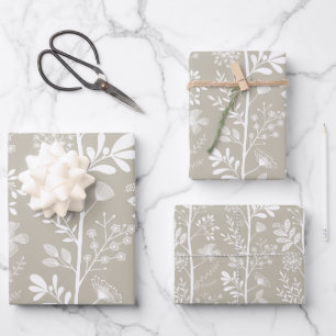 Elegante Gartenträumerei Neutrale Botanik Geschenkpapier Set