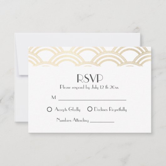 Elegante Gatsby Art Deco Gold Wedding RSVP (Vorderseite)
