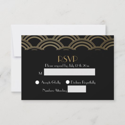Elegante Gatsby Art Deco Gold Wedding RSVP (Vorderseite)