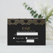 Elegante Gatsby Art Deco Gold Wedding RSVP (Stehend Vorderseite)