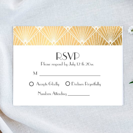 Elegante Gatsby Art Deco Gold Wedding RSVP