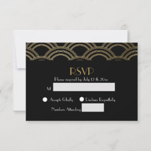 Elegante Gatsby Art Deco Gold Wedding RSVP Karte