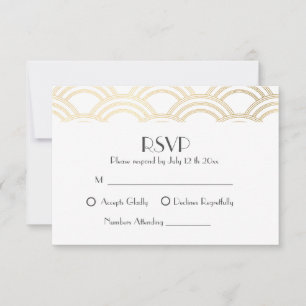 Elegante Gatsby Art Deco Goldene Hochzeit RSVP Karte