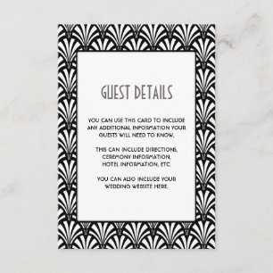 Elegante Gatsby Art Deco Schwarz und Weiß Gastinfo Begleitkarte