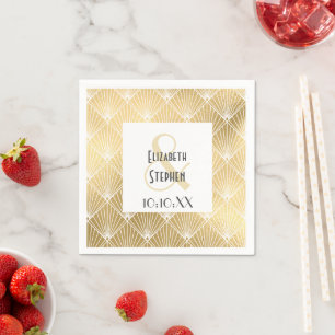Elegante Gatsby Art Deco Weiße & Goldene Hochzeits Serviette