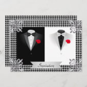 Elegante Gay Hochzeit Einladung mit zwei Tuxedos (Vorne/Hinten)