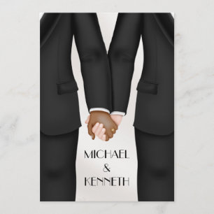 Elegante Gay Wedding Groom Holding Hände Ethnisch Einladung