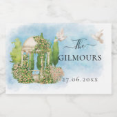 Elegante Gazebo Blumen Tauben Hochzeitspass Schaumweinetikett (Einzelnes Label)