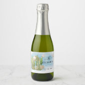 Elegante Gazebo Blumen Tauben Hochzeitspass Schaumweinetikett (Vorderseite)