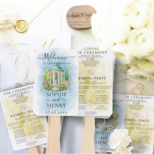 Elegante Gazebo Statue doves Wedding Program Hand Fächer