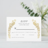 Elegante, Geblüht Goldschwarz und Weiß Einzigartig RSVP Karte (Stehend Vorderseite)