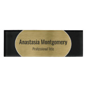 Elegante, gebürstete Imitate Gold Oval Black Text Namenschild (Vorderseite)