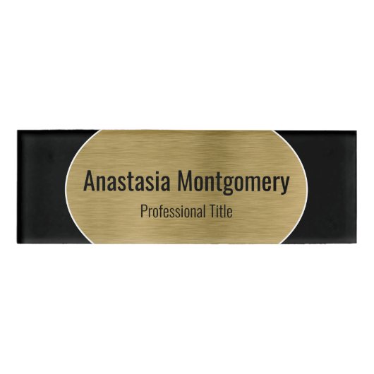 Elegante, gebürstete Imitate Gold Oval Black Text Namenschild (Vorderseite)