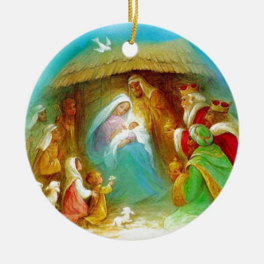 Elegante Geburt Christisszene, Mary Jesus Joseph Keramikornament (Vorne)