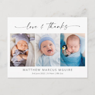 Elegante Geburtsankündigung, Liebe und Dank Foto Postkarte