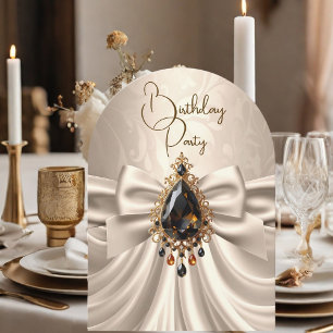 Elegante Geburtstag-Creme Beige Gold Juwel Schleif Einladung