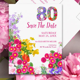 Elegante Geburtstags-Einladung zum 80. - Florale S Ankündigungspostkarte