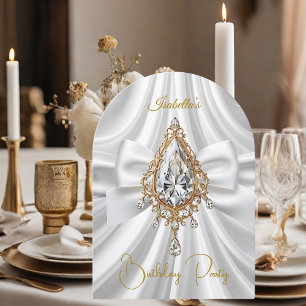 Elegante Geburtstags-Goldweiß-Diamant-Juwelenschle Einladung
