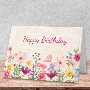 Elegante Geburtstags-Rosé-Blumen-Leinendesign Karte